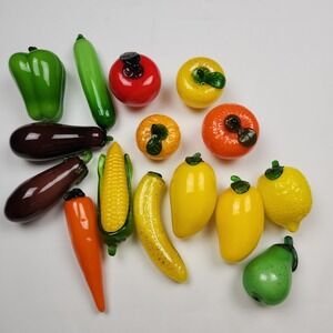 Hand Blown Glass Fruit and Vegetable Lot of 15 Gold Specks